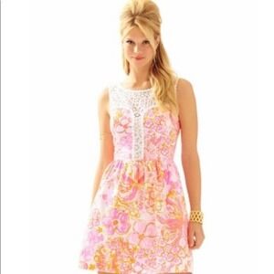 Lilly Pulitzer Reagan Lace Bodice Mini Dress Happiness Is Resort White